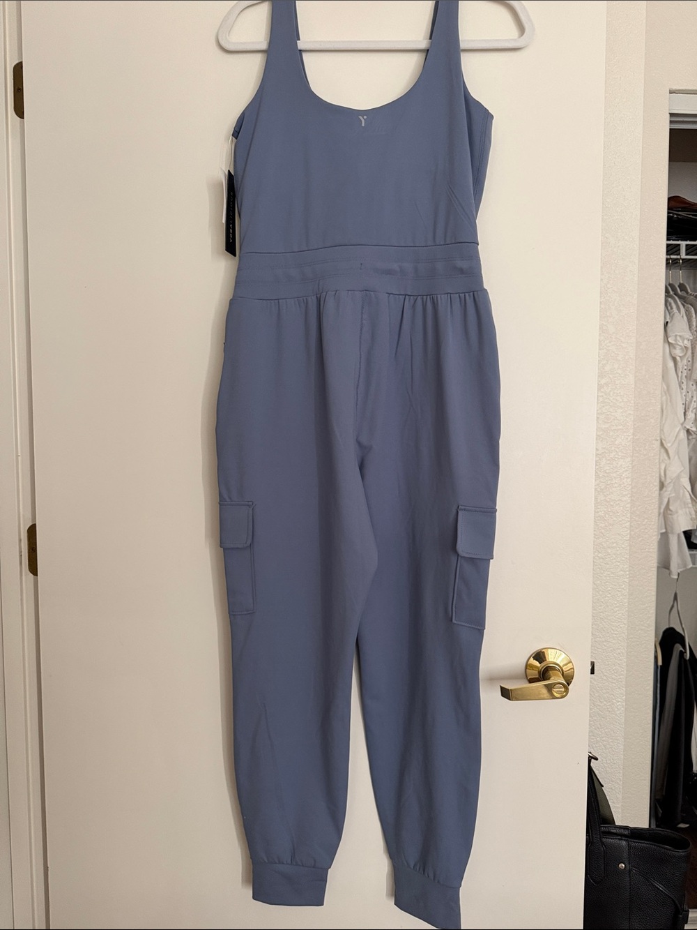 Yogalicious Dusty Blue Sleeveless Cargo Jumpsuit - Picture 2 of 6